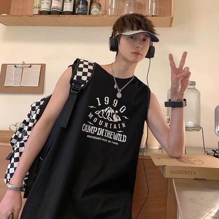 Hip hop vest men's summer thin outfit, fitness sleeveless t-shirt, ins ice silk camisole, trendy brand versatile sportswear