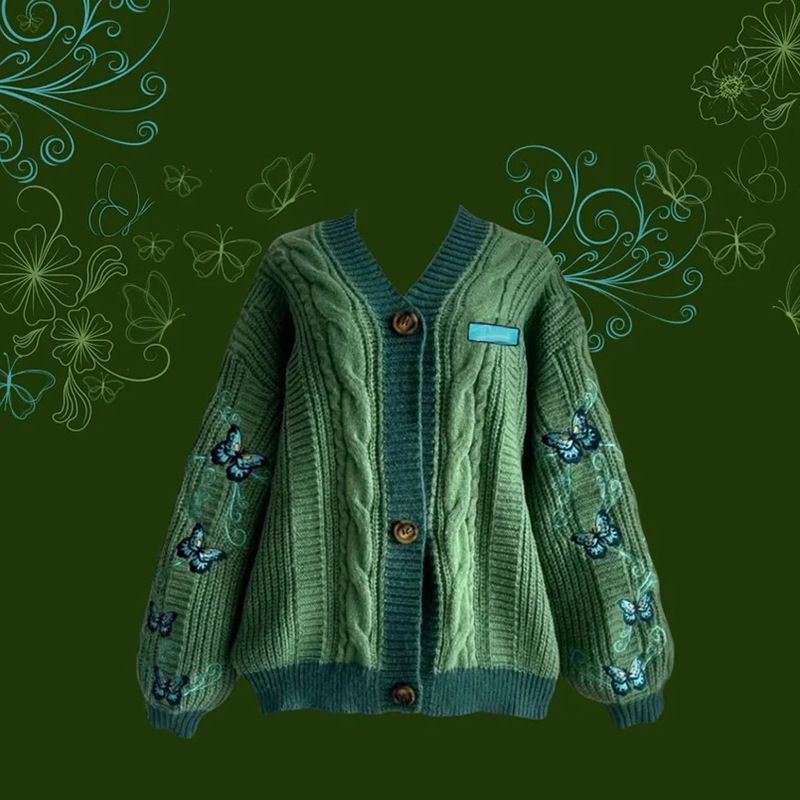 New Knitted Sweater Embroidered Cardigan with Stylish Aging and Loose Casual Sweater,Hot selling in Africa, hot selling items are popular