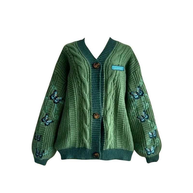 New Knitted Sweater Embroidered Cardigan with Stylish Aging and Loose Casual Sweater,Hot selling in Africa, hot selling items are popular