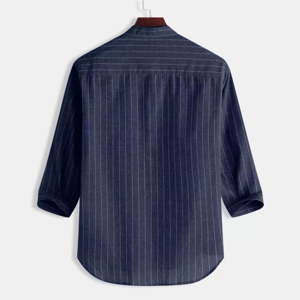 Korean version men's linen shirt stand up collar cardigan loose casual breathable linen shirt youth seven quarter sleeve top men