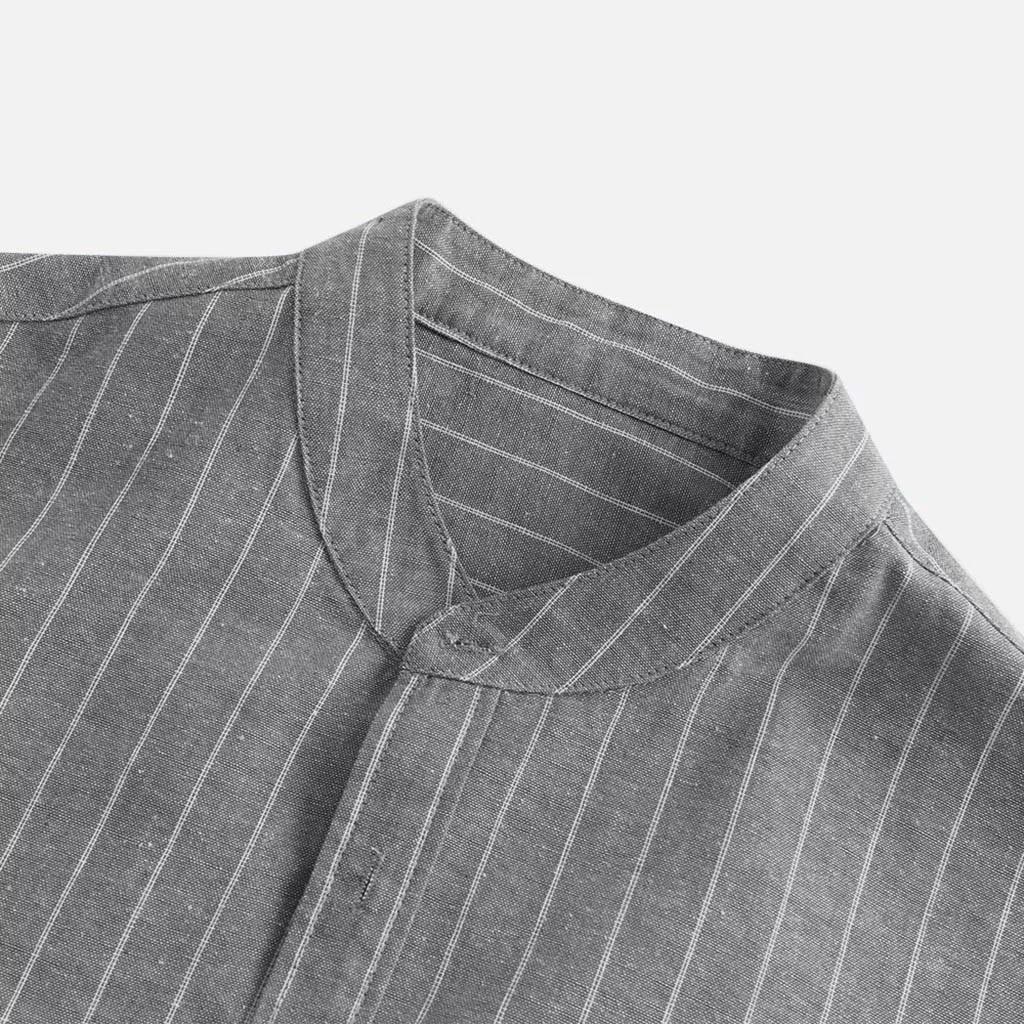 Korean version men's linen shirt stand up collar cardigan loose casual breathable linen shirt youth seven quarter sleeve top men