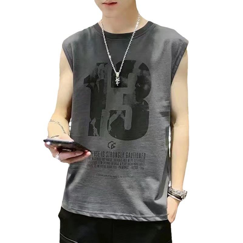 Tank top, men's trendy brand print, loose fit, sports basketball, shoulder cut, sleeveless T-shirt, upper garment