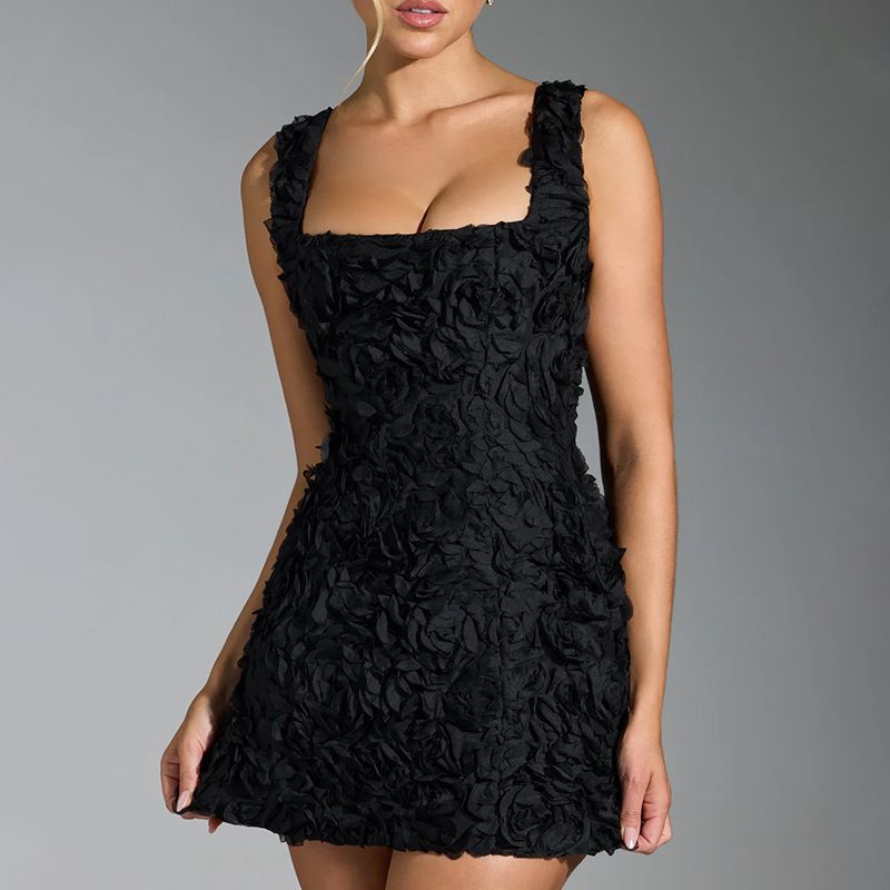 New European and American sexy square collar flower slim fit sexy fashion sleeveless strap suspender jumpsuit short skirt