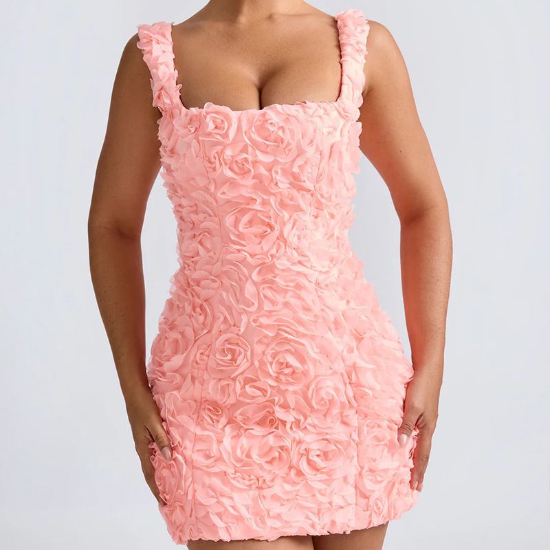 New European and American sexy square collar flower slim fit sexy fashion sleeveless strap suspender jumpsuit short skirt
