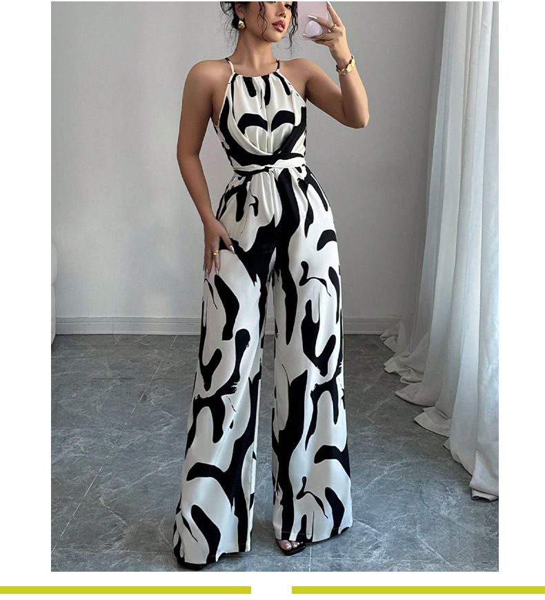 INS zebra striped camisole jumpsuit with lace up wide leg pants for women,Hot selling in Africa, hot selling items are popular