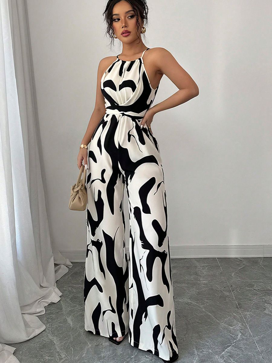INS zebra striped camisole jumpsuit with lace up wide leg pants for women,Hot selling in Africa, hot selling items are popular