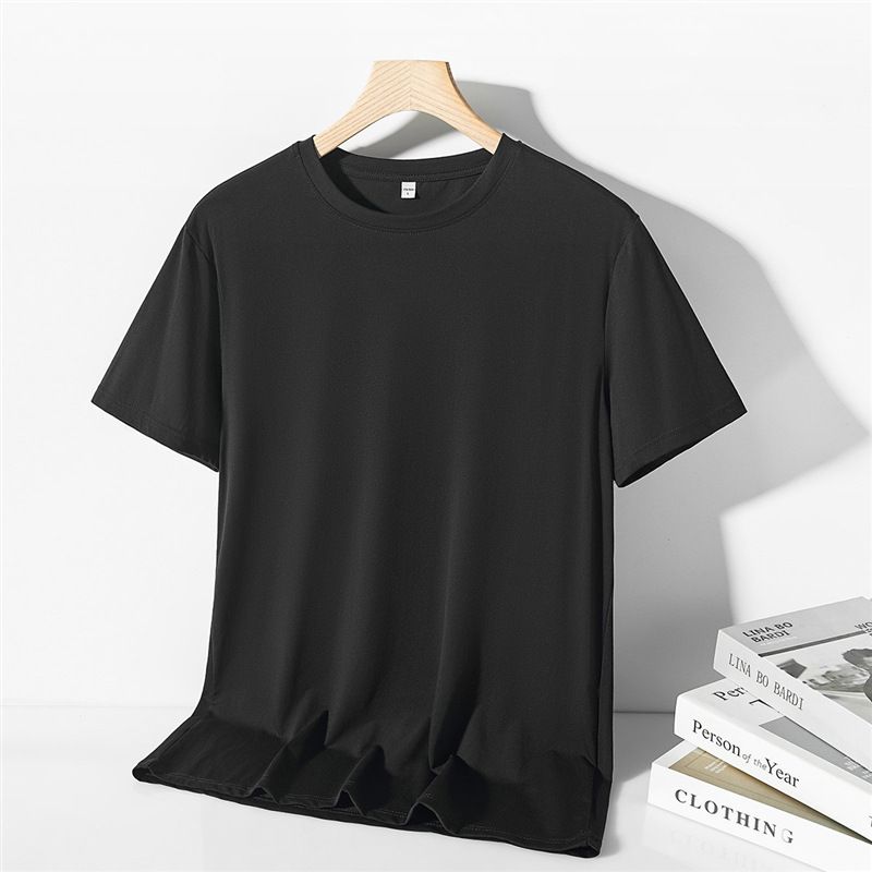 Ice silk short sleeved T-shirt for men in summer, cool and silky, men's mulberry silk clothes, Korean version loose thin half sleeved men's T-shirt