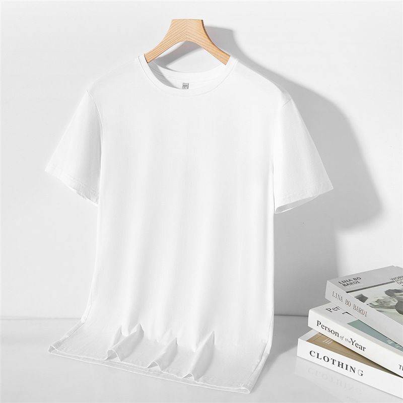 Ice silk short sleeved T-shirt for men in summer, cool and silky, men's mulberry silk clothes, Korean version loose thin half sleeved men's T-shirt