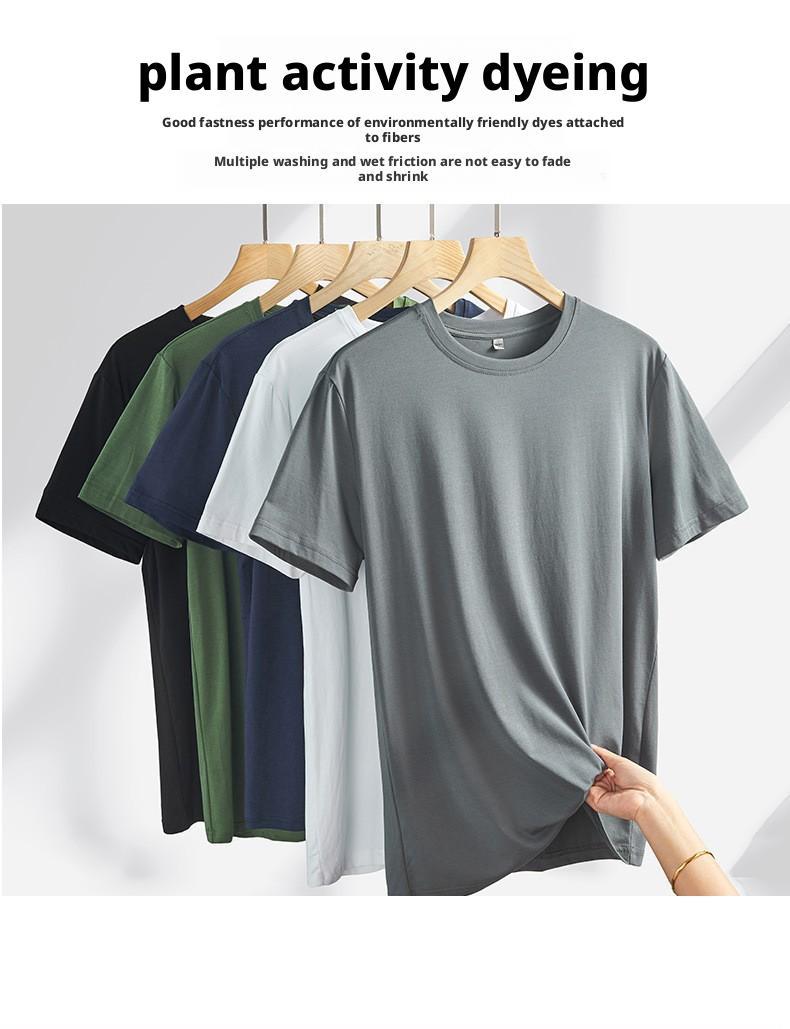 Ice silk short sleeved T-shirt for men in summer, cool and silky, men's mulberry silk clothes, Korean version loose thin half sleeved men's T-shirt
