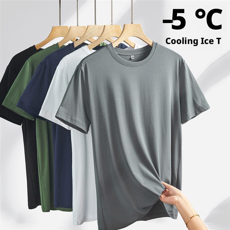 Ice silk short sleeved T-shirt for men in summer, cool and silky, men's mulberry silk clothes, Korean version loose thin half sleeved men's T-shirt