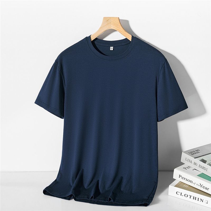 Ice silk short sleeved T-shirt for men in summer, cool and silky, men's mulberry silk clothes, Korean version loose thin half sleeved men's T-shirt