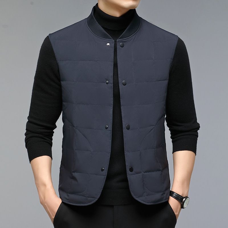 Men's down vest, new single breasted baseball collar warm vest, white duck down cardigan jacket for men