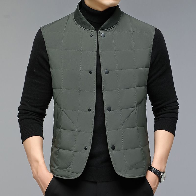 Men's down vest, new single breasted baseball collar warm vest, white duck down cardigan jacket for men