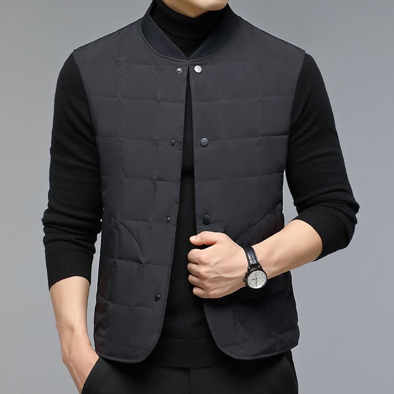 Men's down vest, new single breasted baseball collar warm vest, white duck down cardigan jacket for men