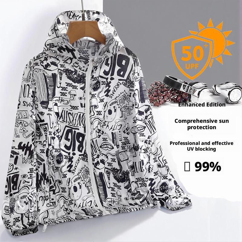 ultrathin，Camouflage sun protection clothing men's outerwear sports plus size breathable outdoor fishing skin couple hooded sun protection clothing, unisex