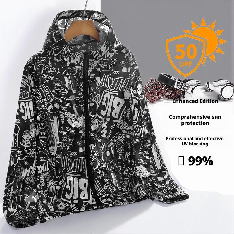 ultrathin，Camouflage sun protection clothing men's outerwear sports plus size breathable outdoor fishing skin couple hooded sun protection clothing, unisex