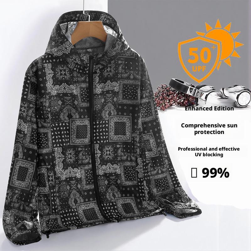 ultrathin，Camouflage sun protection clothing men's outerwear sports plus size breathable outdoor fishing skin couple hooded sun protection clothing, unisex