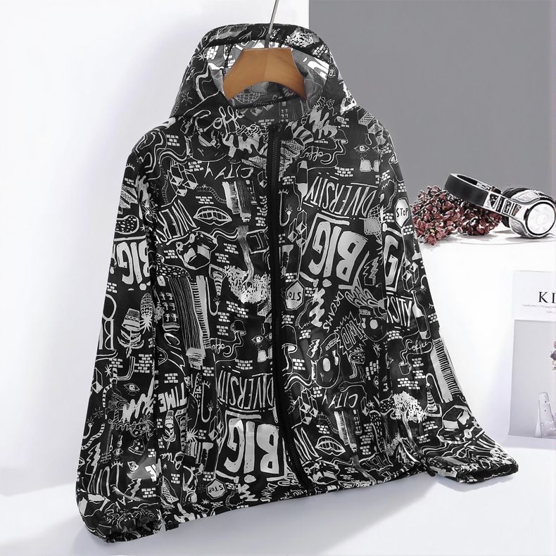 ultrathin，Camouflage sun protection clothing men's outerwear sports plus size breathable outdoor fishing skin couple hooded sun protection clothing, unisex
