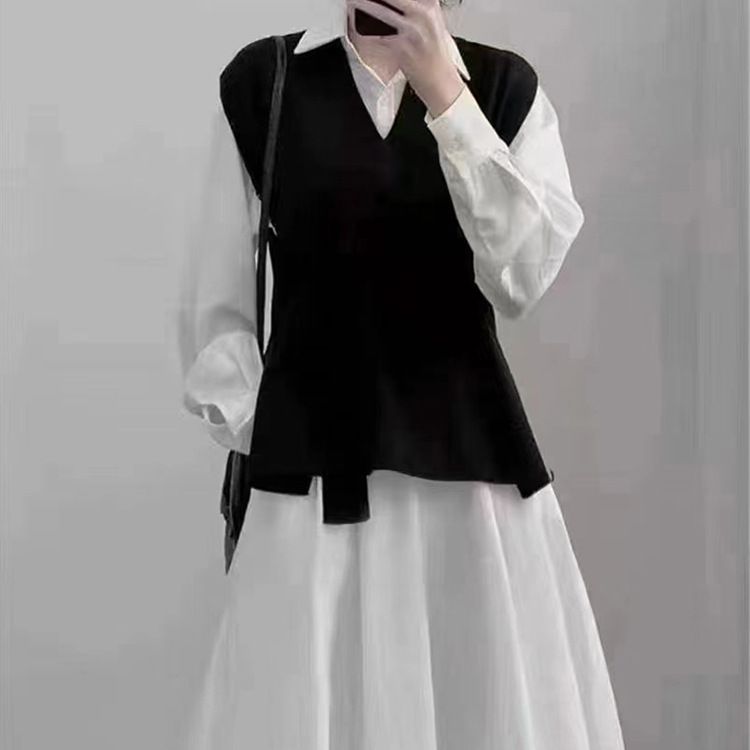 Solid color knit, women's vest, new style, loose outer layer, layered lace up, pullover and camisole, Amazon bestseller