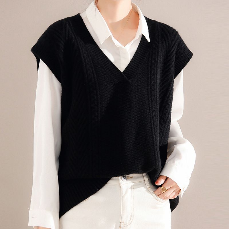 Vest, Knitted Women's, Korean Sweater, V-neck Shoulder, Outerwear for Women, New Knitted Yarn, Outerwear