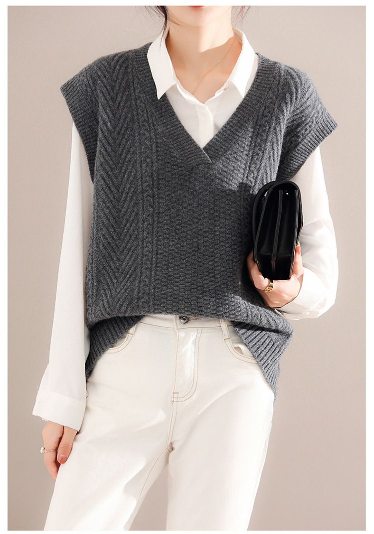 Vest, Knitted Women's, Korean Sweater, V-neck Shoulder, Outerwear for Women, New Knitted Yarn, Outerwear