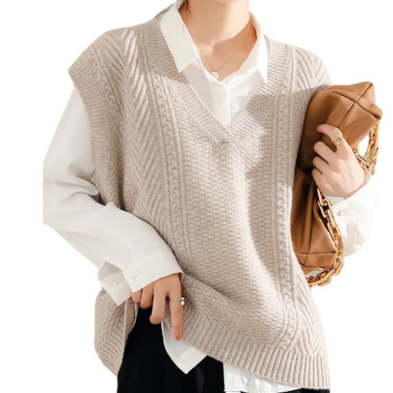 Vest, Knitted Women's, Korean Sweater, V-neck Shoulder, Outerwear for Women, New Knitted Yarn, Outerwear