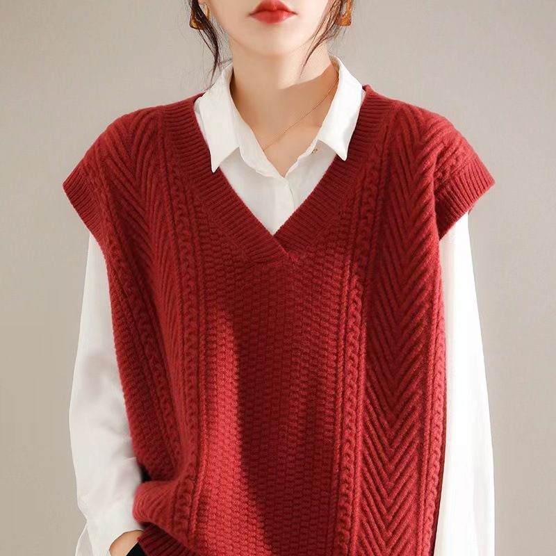 Vest, Knitted Women's, Korean Sweater, V-neck Shoulder, Outerwear for Women, New Knitted Yarn, Outerwear