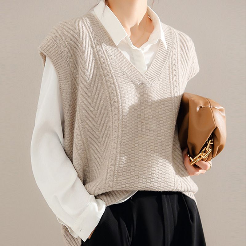 Vest, Knitted Women's, Korean Sweater, V-neck Shoulder, Outerwear for Women, New Knitted Yarn, Outerwear