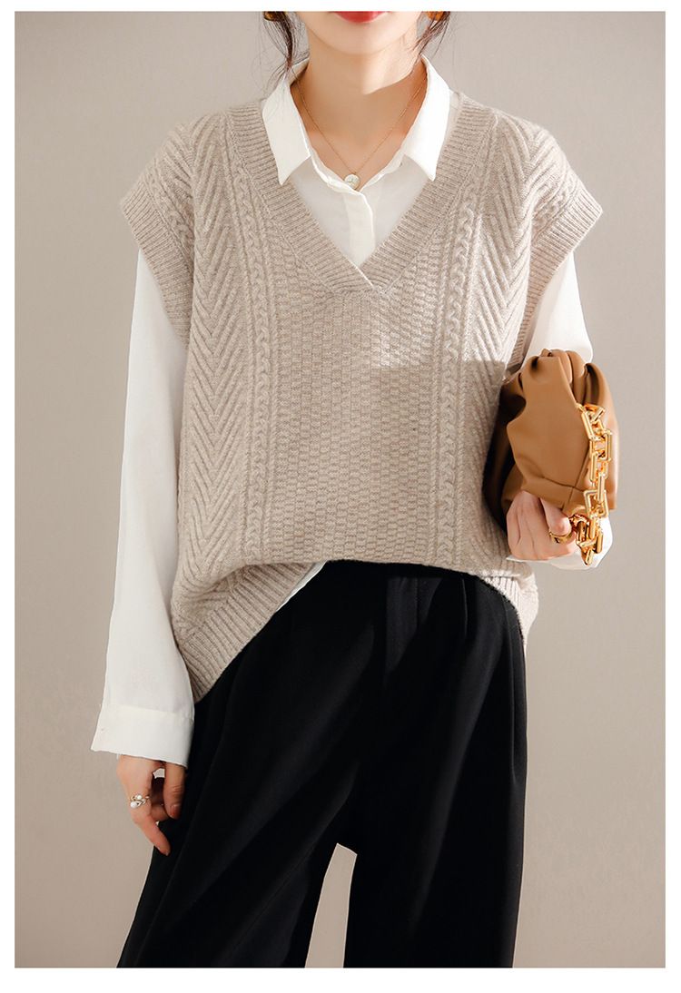 Vest, Knitted Women's, Korean Sweater, V-neck Shoulder, Outerwear for Women, New Knitted Yarn, Outerwear