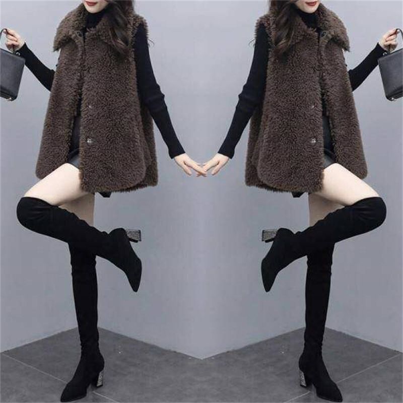 Lamb plush vest, women's new style, integrated fur and leather, medium to long style, loose clip, coat jacket