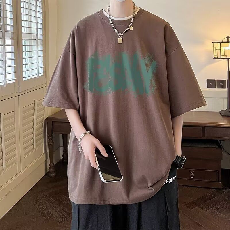 2 pcs/ 1 set,Trendy brand short sleeved T-shirt men's pure cotton summer thin shorts set two-piece ice silk loose casual men's outfit