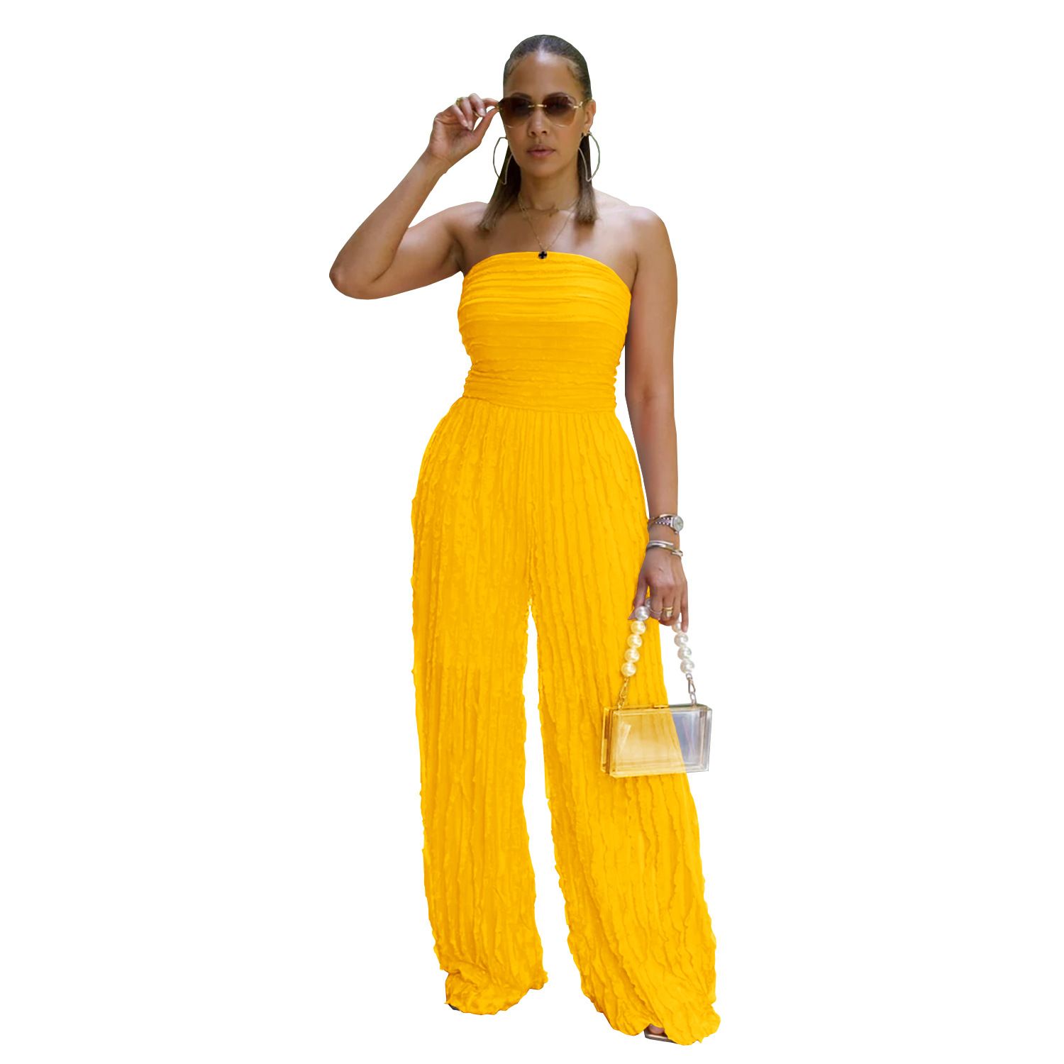 AliExpress Amazon European and American Fashion Women's Clothing, Solid Color Loose Casual Wave Pattern jumpsuit New