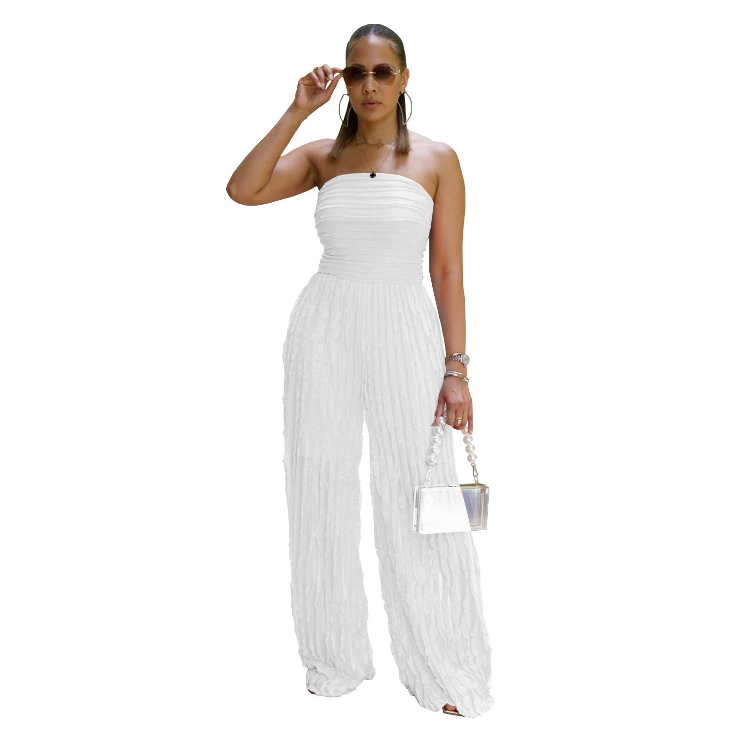 AliExpress Amazon European and American Fashion Women's Clothing, Solid Color Loose Casual Wave Pattern jumpsuit New