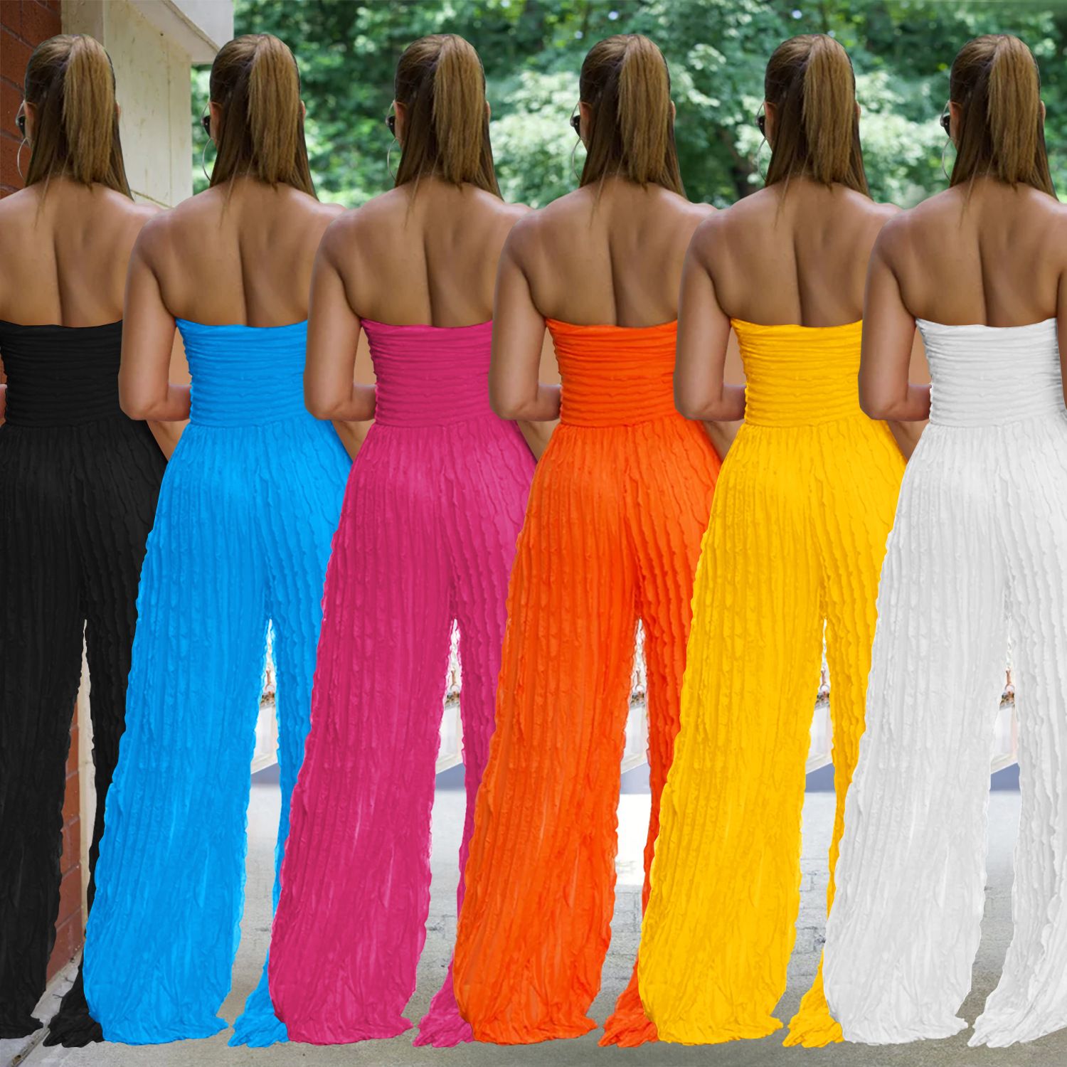 AliExpress Amazon European and American Fashion Women's Clothing, Solid Color Loose Casual Wave Pattern jumpsuit New