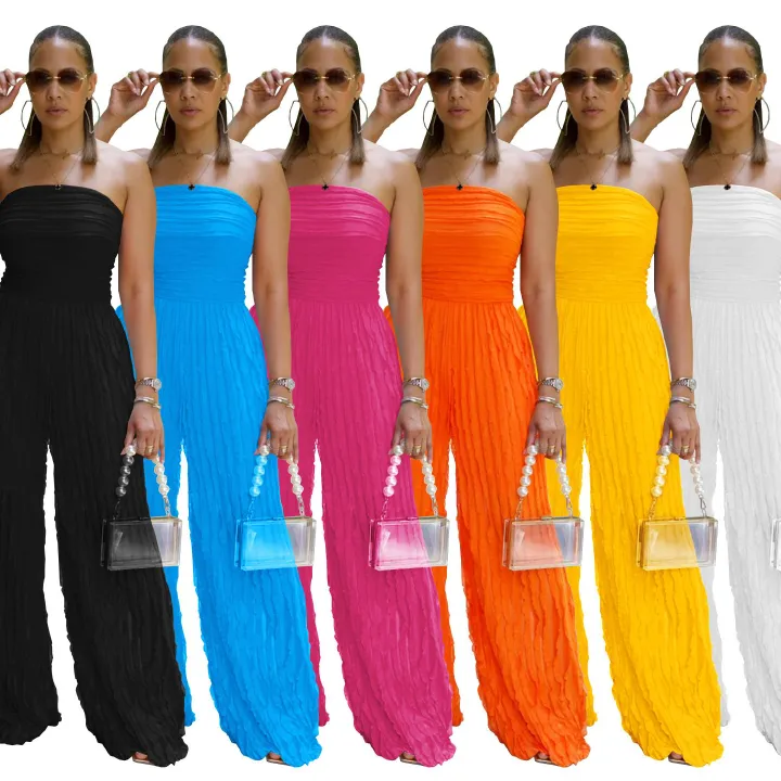AliExpress Amazon European and American Fashion Women's Clothing, Solid Color Loose Casual Wave Pattern jumpsuit New