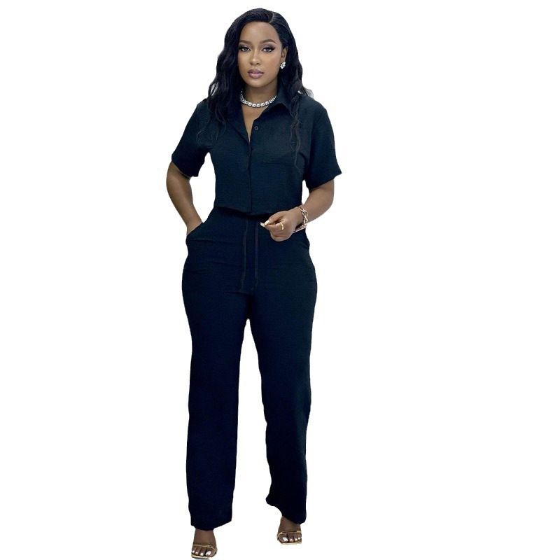 2 pcs / 1 set,African suit, women's style, solid color casual, plus size short sleeved shirt, pants, women's wear, European and American style two-piece set