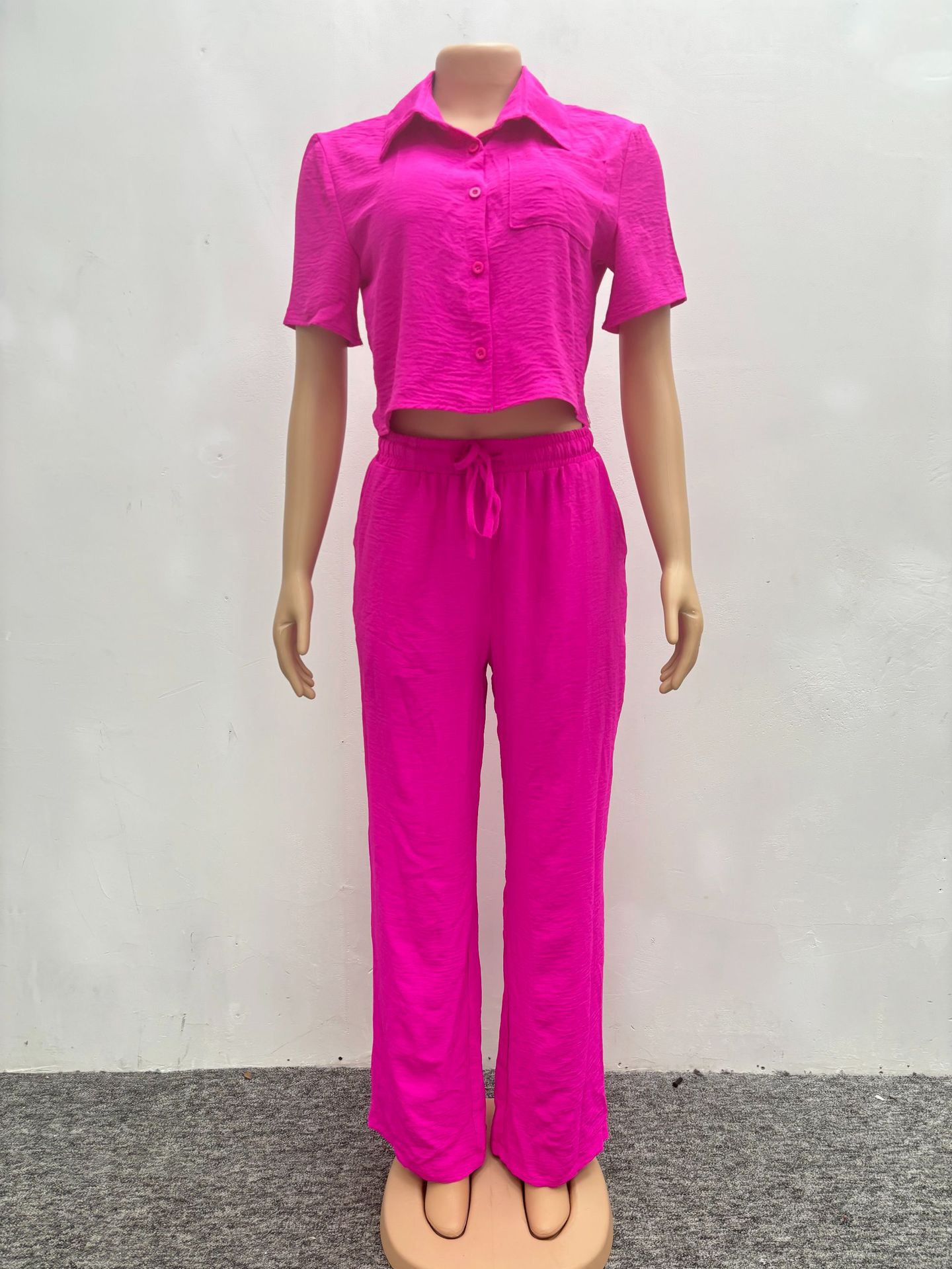 2 pcs / 1 set,African suit, women's style, solid color casual, plus size short sleeved shirt, pants, women's wear, European and American style two-piece set