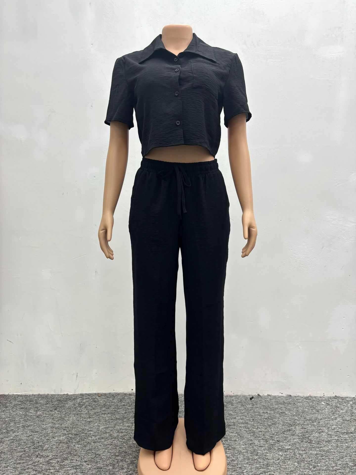 2 pcs / 1 set,African suit, women's style, solid color casual, plus size short sleeved shirt, pants, women's wear, European and American style two-piece set