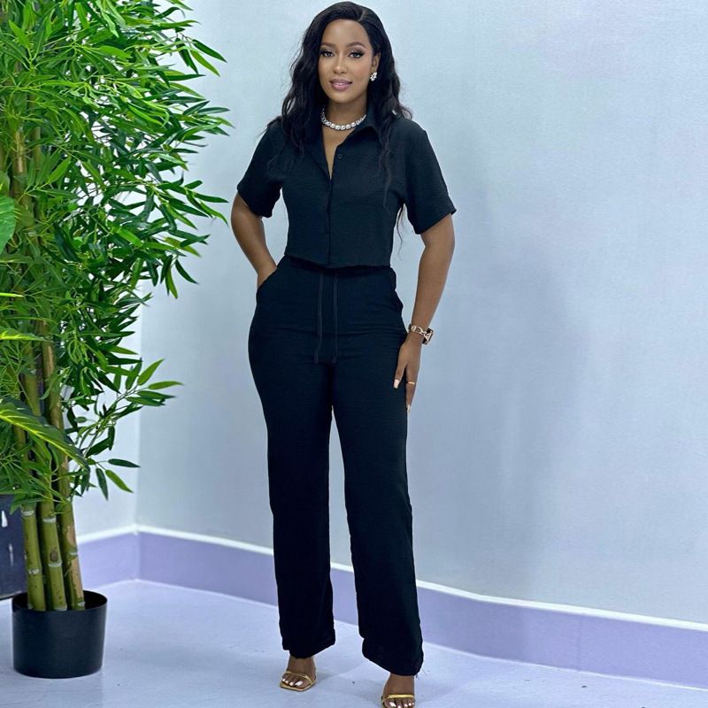 2 pcs / 1 set,African suit, women's style, solid color casual, plus size short sleeved shirt, pants, women's wear, European and American style two-piece set