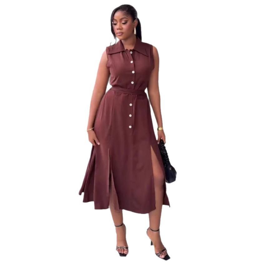 African women's high-end design, loose and elegant lace up slimming vest dress, European and American plus size western-style long skirt
