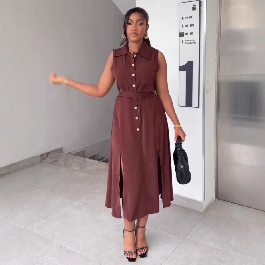 African women's high-end design, loose and elegant lace up slimming vest dress, European and American plus size western-style long skirt