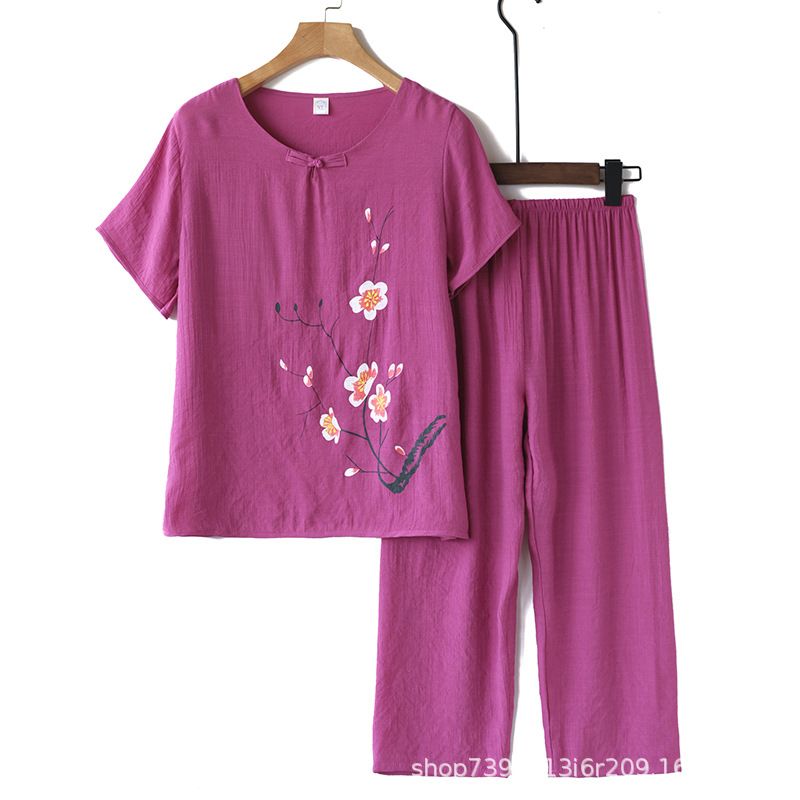 2 pcs/1 set,Set, printed set, cotton and linen, women's two-piece set, loose top and pants, super hot selling, Amazon hot item