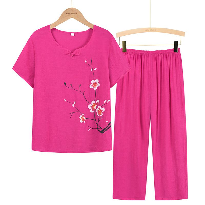 2 pcs/1 set,Set, printed set, cotton and linen, women's two-piece set, loose top and pants, super hot selling, Amazon hot item