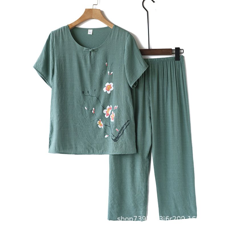 2 pcs/1 set,Set, printed set, cotton and linen, women's two-piece set, loose top and pants, super hot selling, Amazon hot item