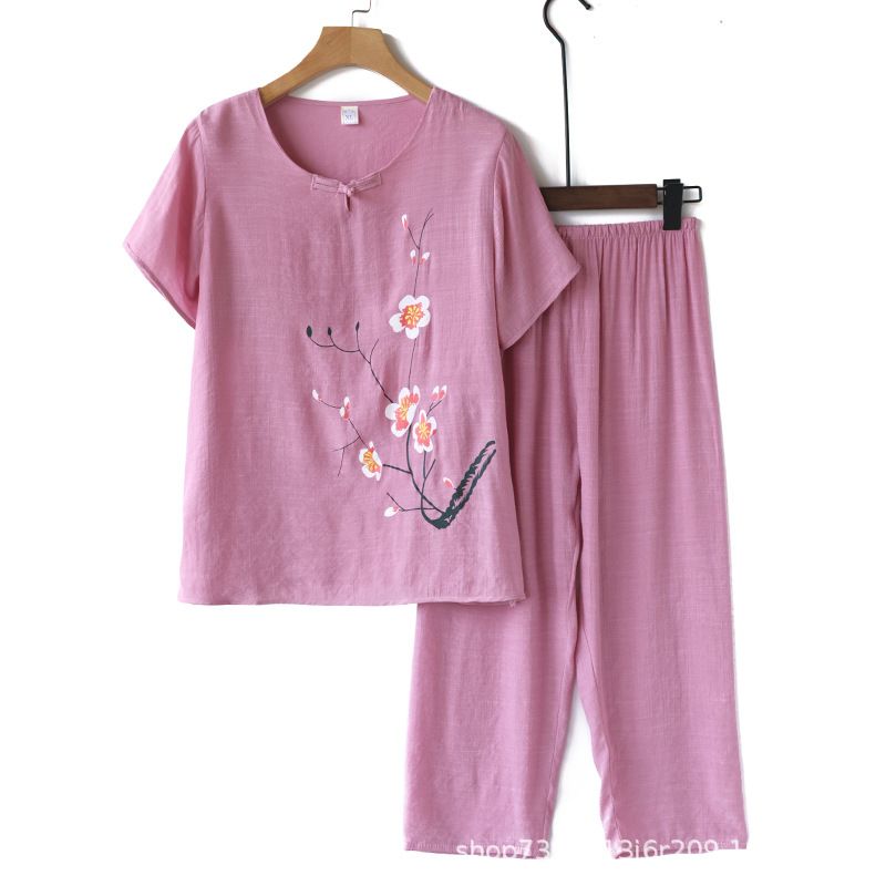 2 pcs/1 set,Set, printed set, cotton and linen, women's two-piece set, loose top and pants, super hot selling, Amazon hot item
