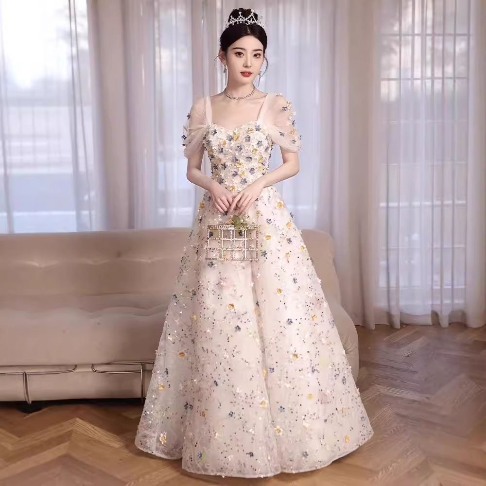 Starry strapless dresses, floral evening gowns with a high-end feel, new styles for birthdays, parties, hosting, coming of age ceremonies, dresses for autumn