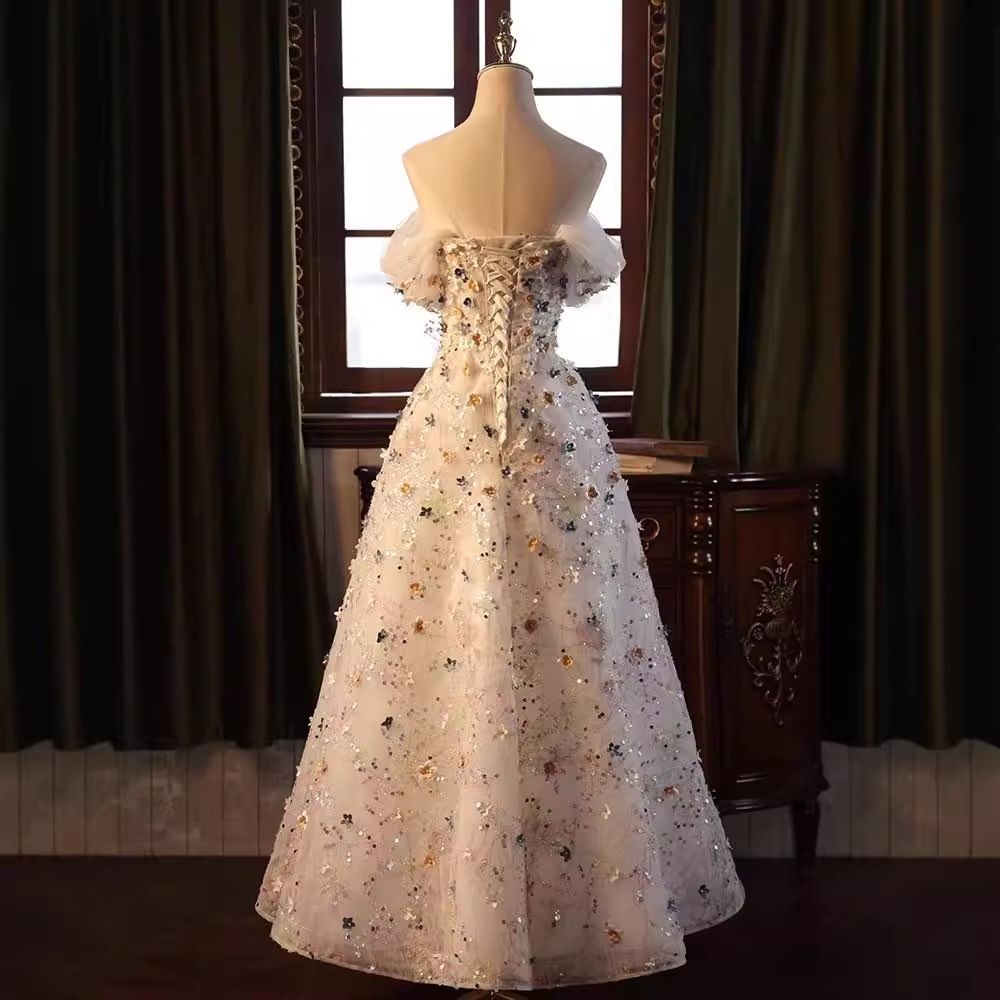 Starry strapless dresses, floral evening gowns with a high-end feel, new styles for birthdays, parties, hosting, coming of age ceremonies, dresses for autumn