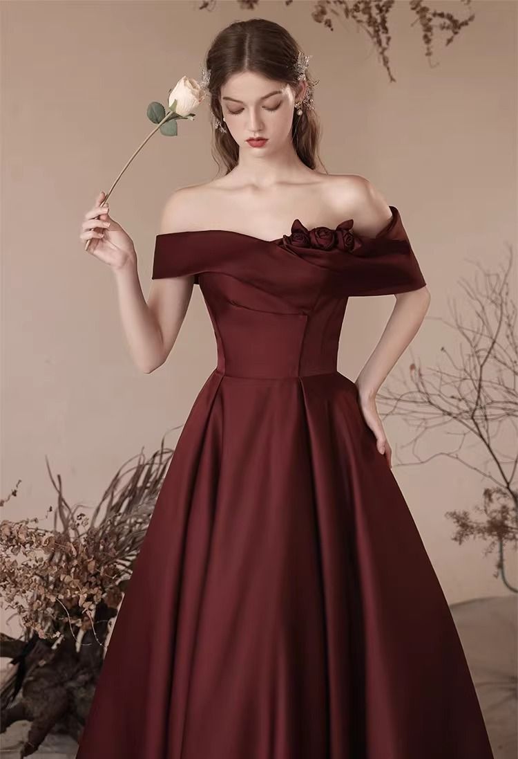 Wedding dress, one shoulder caramel toast dress, new style wedding, engagement, retro style satin evening gown, exuding a feminine temperament