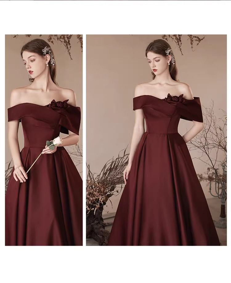 Wedding dress, one shoulder caramel toast dress, new style wedding, engagement, retro style satin evening gown, exuding a feminine temperament
