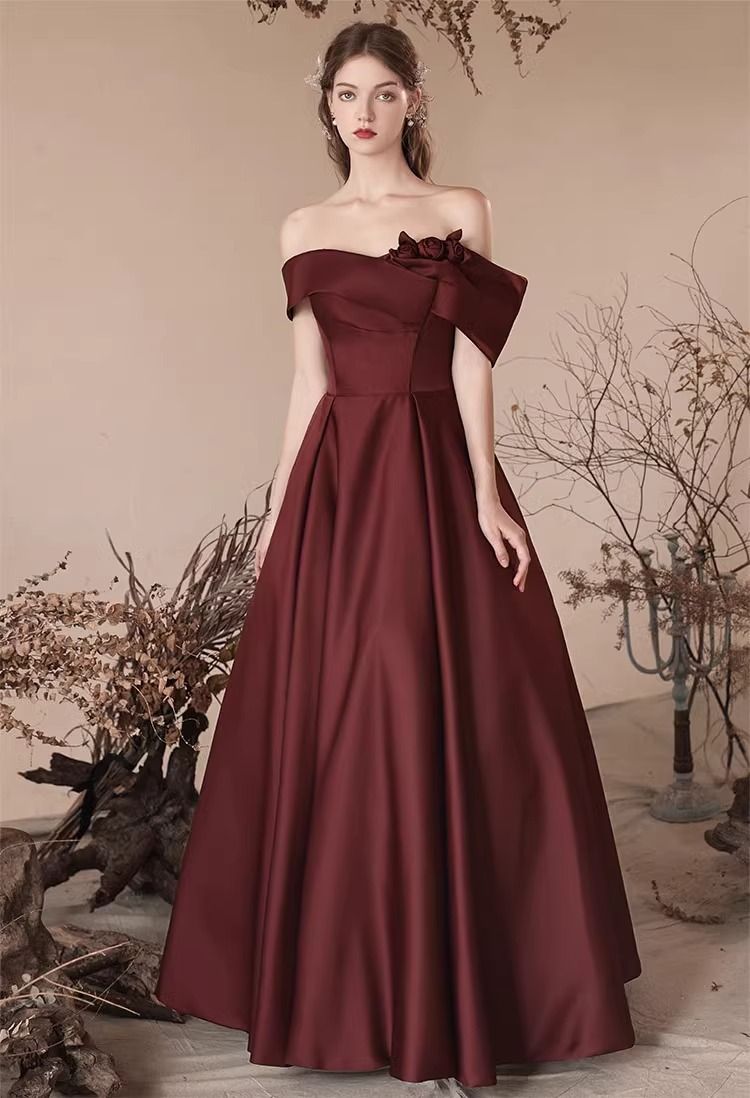 Wedding dress, one shoulder caramel toast dress, new style wedding, engagement, retro style satin evening gown, exuding a feminine temperament